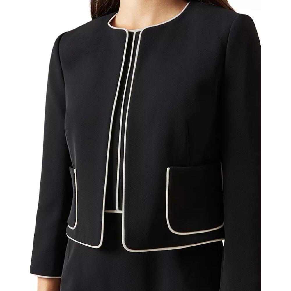HOBBS LONDON 6 Cressida Jacket Blazer Suit Crop Black White 3/4 Sleeves Piping